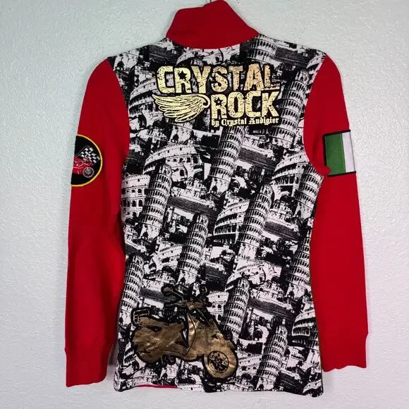 Christian Audigier Y2K Track Jacket Womens Small Italy Flag Crystal Rock NEW - Picture 2 of 16